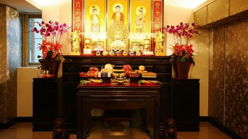 Mẫu bàn thờ Phật chung với gia tiên phù hợp